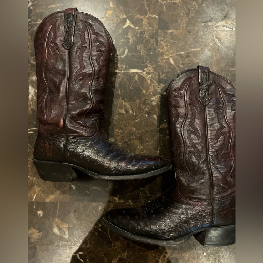 Nocona Ostrich Dark Burgundy Brown Western Cowboy Boots